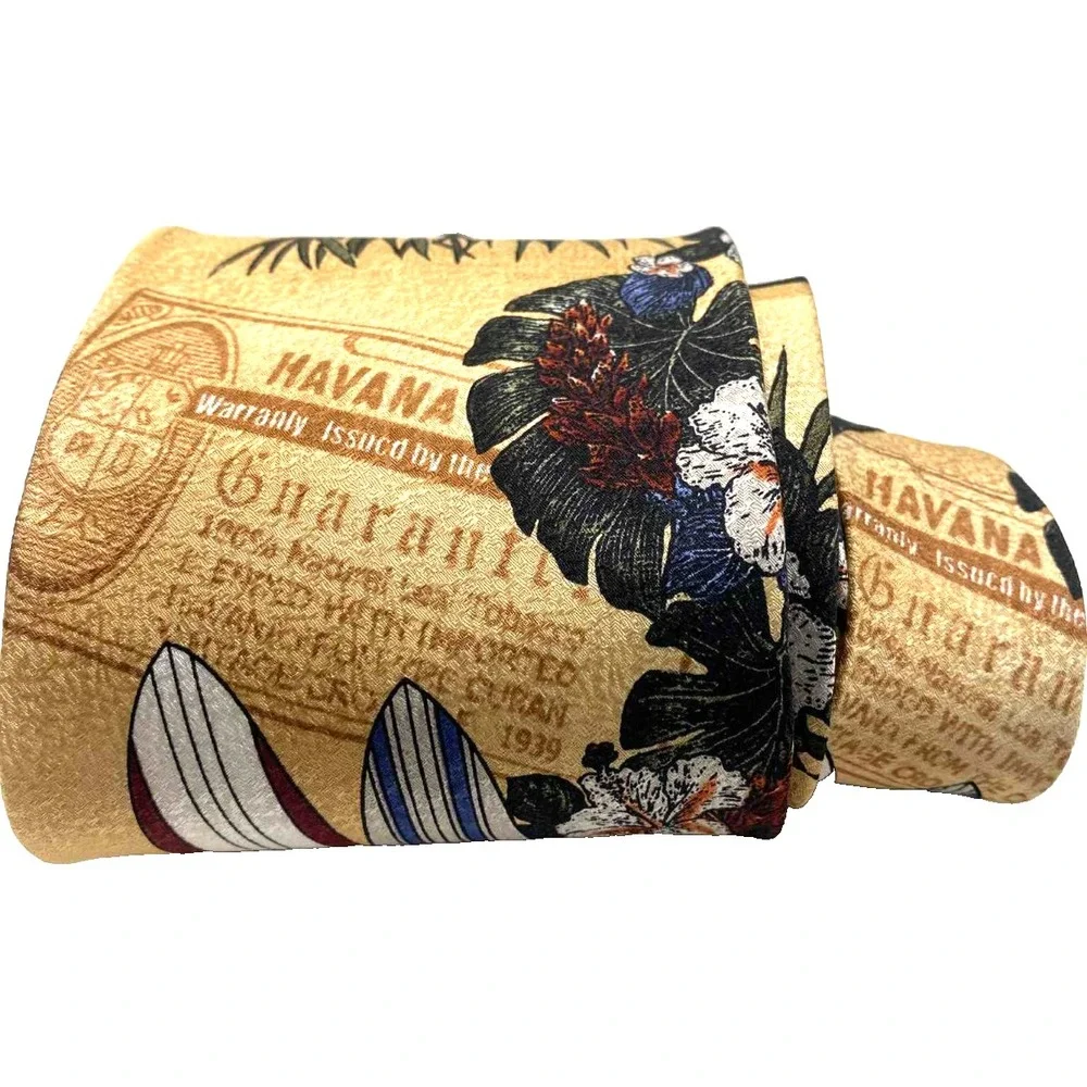 Vintage Tango By Max Raab Tie Havana Cuban 100% Silk floral beach‎ resort cars